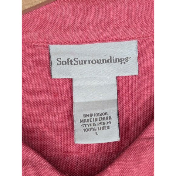 Soft Surroundings 100% Linen Long Tunic Button Shirt Sz L Coral Pink Long Sleeve - Picture 3 of 5